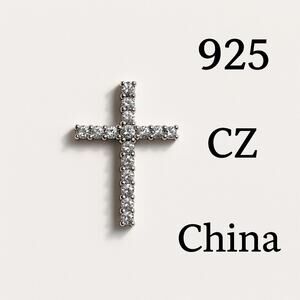 Vintage 925 Sterling Silver & CZ Cross Pendant